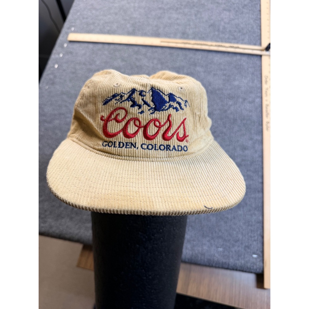 Vintage Coors Banquet Beer Hat Corduroy Tan Snapback Stained Y2K Embroidered Cap